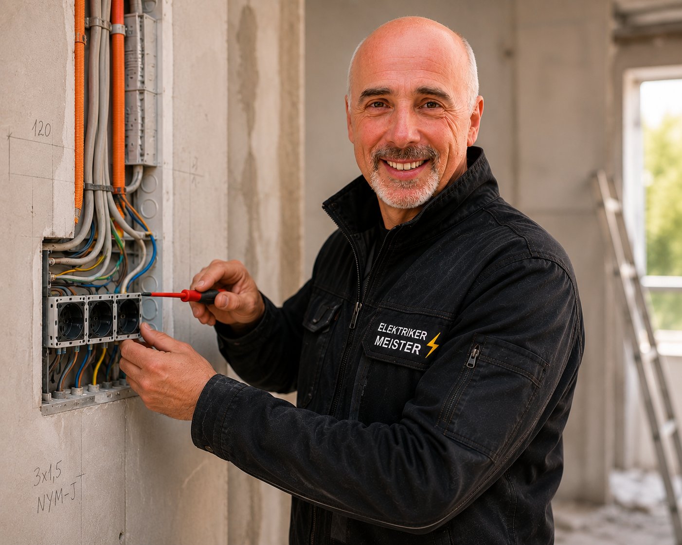 Elektrikermeister Gerold Göhring bei der Elektroinstallation im Rohbau